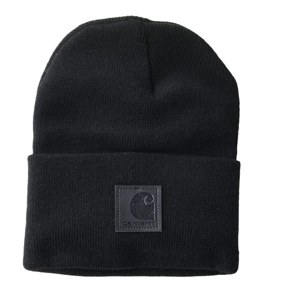 Black Carhartt Tonal Patch Beanie Hat NEW - Picture 1 of 5